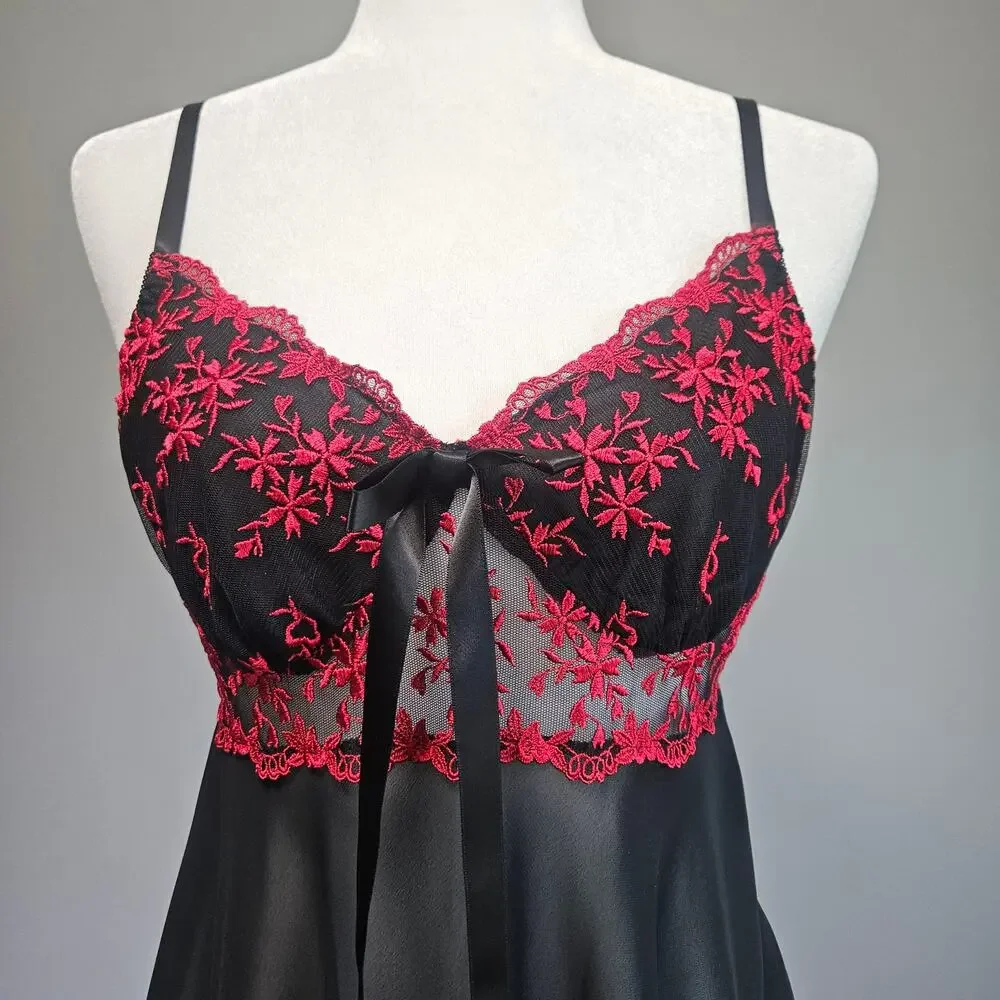 Cinema Etoile Lingerie Size L Black Red Lace Vamp Whimsygoth Mesh Festival Dress